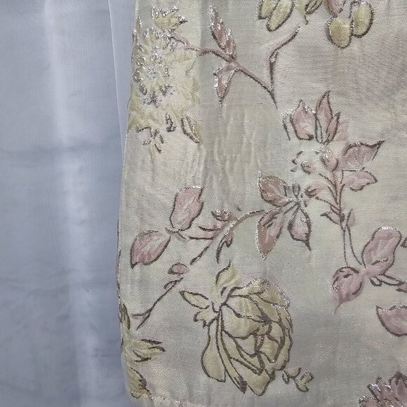 NWT Lulus Cream Pink Brocade Floral Mini Skirt Satin Metallic Coquette M - Picture 2 of 10